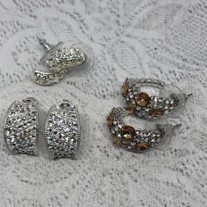 𝅺Bundle lot 3 dazzling half hoop glam rhinestone dressy party crystals earrings